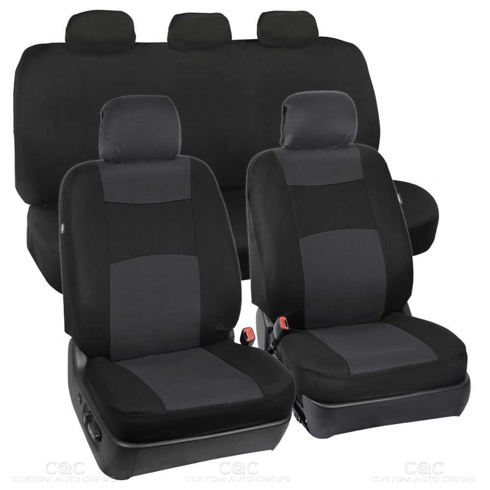 OEM Car Seat Covers Gray Black Polyester Cloth Front & Rear Split Bench ...