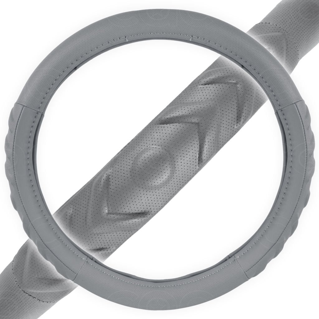 Gray Steering Wheel Cover Odorless BPA Free Leather Feel Extra Cushion