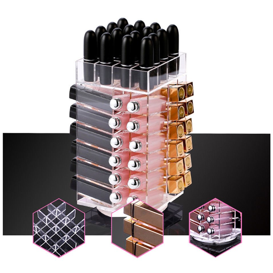 Acrylic Rotating Cosmetic 64 Lipsticks Holder Tower Organizer Storage