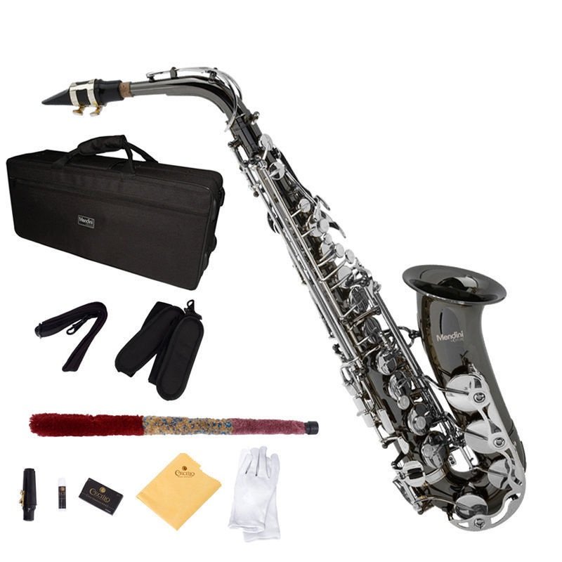 MENDINI BLACK NICKEL PLATED NICKEL KEY Eb ALTO SAXOPHONE SAX TUNER,CASE