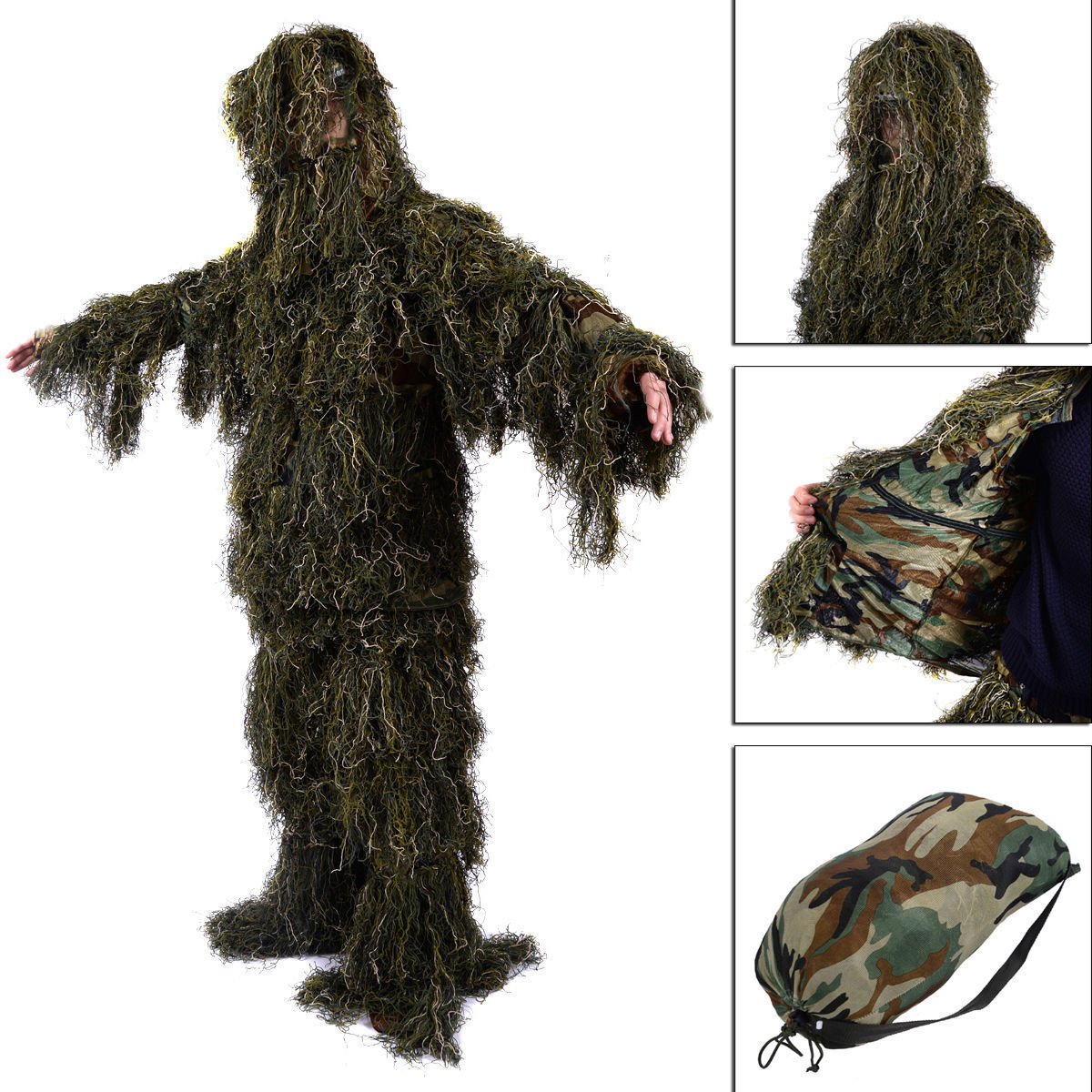 Ghillie Suit XL XXL Camo Woodland Camouflage Forest Hunting 4 Piece Bag