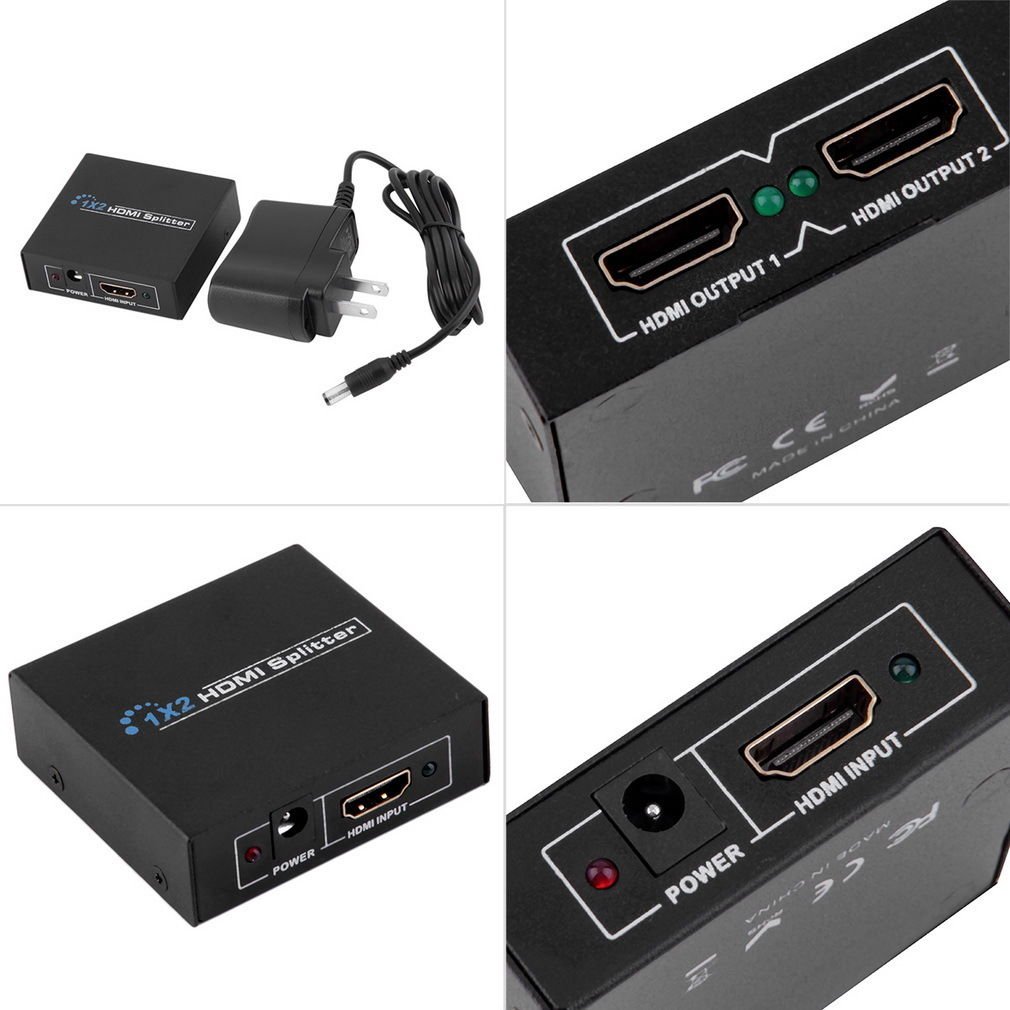 HDMI Splitter 1 Input 2 Output Amplifier Switch Box Hub 1x2 HDTV 1080p 3D