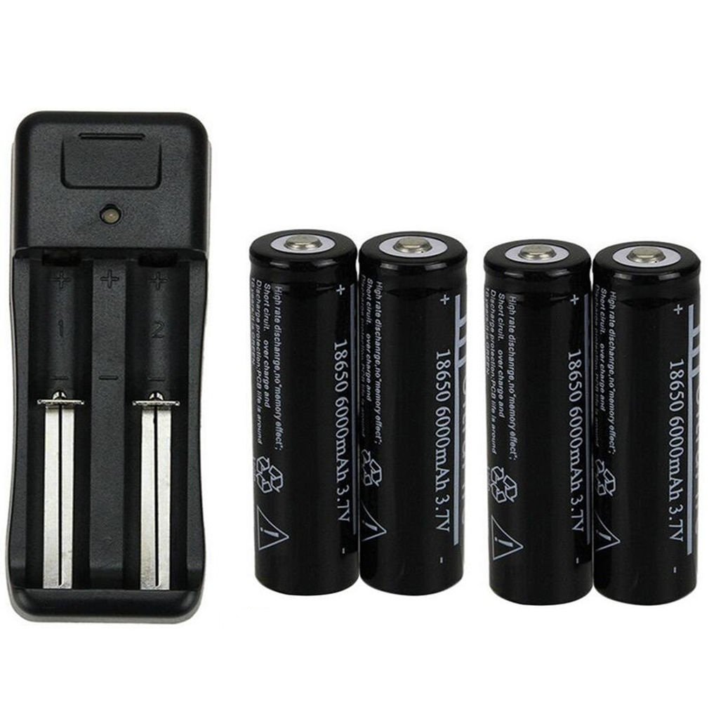 4PC 6000mAh 3.7V 8650 Li-ion Rechargeable Battery and 18650 Dual Charger