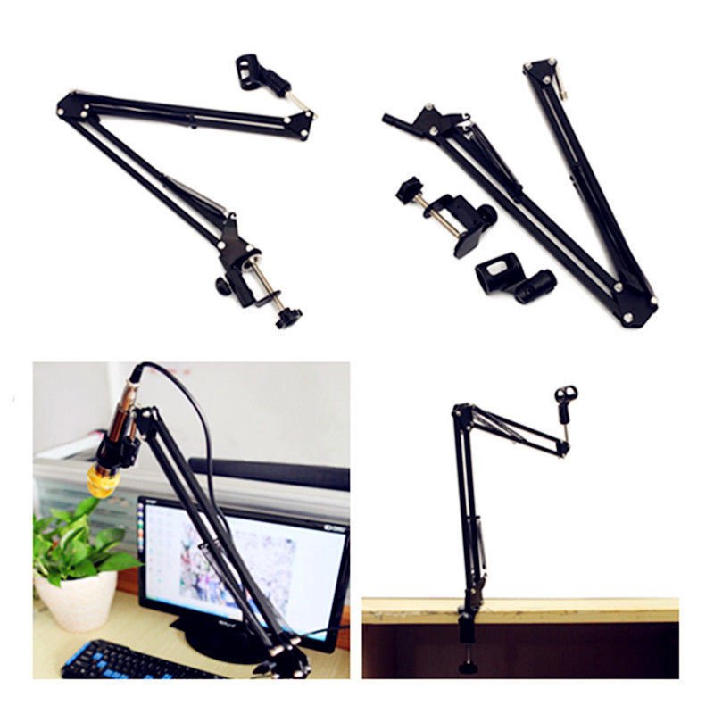Desk Mic Microphone Suspension Boom Scissor Arm Stand Shock Mount Adjustable