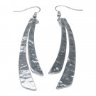 Matte Silver Long Double Flat Stick Dangle Earrings with Hammered Finish, Karine Sultan