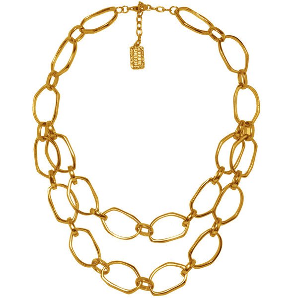 Statement Necklace LEA,  Two Rows of Irregular Cut-Out, Circle Links, Karine Sultan