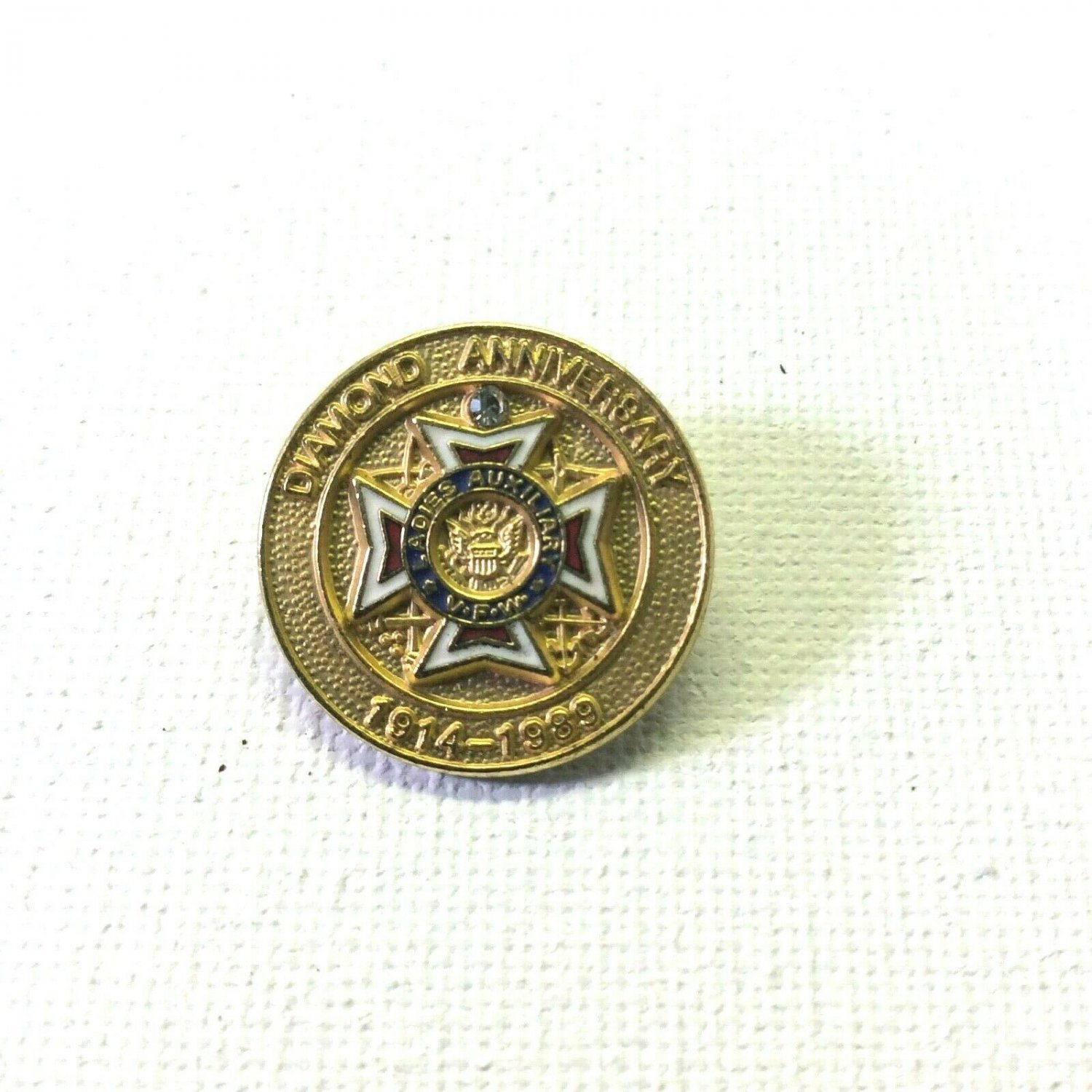 VFW Anniversary Pinback Diamond Pin 1989