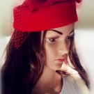 100% wool Lady/woman' s pillbox hat, with large wool bow & netting, one-size-fits-all