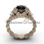 14kt rose gold Three stone engagement ring, Black Diamond VD1007