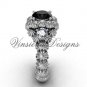 14kt white gold Three stone engagement ring, Black Diamond VD1007