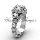 Platinum Three stone engagement ring, "Forever One" Moissanite VD1007