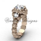 14kt rose gold Three stone engagement ring, "Forever One" Moissanite VD1007 14kt rose gold Three stone engagement ring, "Forever One" Moissanite VD1007