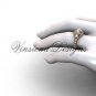 14kt rose gold Three stone engagement ring, "Forever One" Moissanite VD1007
