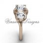 14kt rose gold Three stone engagement ring, "Forever One" Moissanite VD10014