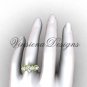 14kt yellow gold Three stone engagement ring, "Forever One" Moissanite VD10014