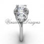 14k white gold Three stone engagement ring,"Forever One" Moissanite VD10014