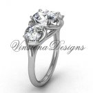 Platinum Three stone engagement ring,"Forever One" Moissanite VD10014
