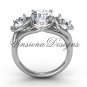 Platinum Three stone engagement ring,"Forever One" Moissanite VD10014