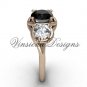 14kt rose gold Three stone engagement ring, Black Diamond VD10014