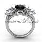 Platinum Three stone engagement ring, Black Diamond VD10014