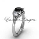 Unique 14kt white gold Three stone engagement ring,Black Diamond VD8112