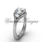 Unique Platinumld Three stone engagement ring,"Forever One" Moissanite VD8112