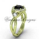 Unique 14kt yellow gold Three stone engagement ring,Black Diamond VD8127