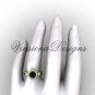 Unique 14kt yellow gold Three stone engagement ring,Black Diamond VD8127