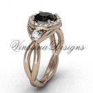 Unique 14kt rose gold Three stone engagement ring,Black Diamond VD8127 Unique 14kt rose gold Three stone engagement ring,Black Diamond VD8127