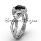 Unique 14k white gold Three stone engagement ring,Black Diamond VD8127 Unique 14k white gold Three stone engagement ring,Black Diamond VD8127