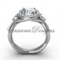 Unique 14k white gold Three stone diamond engagement ring,"Forever One" Moissanite VD8127