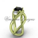 Unique 14kt yellow gold Three stone engagement ring, Black Diamond VD8156
