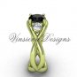 Unique 14kt yellow gold Three stone engagement ring, Black Diamond VD8156