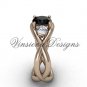 Unique 14kt rose gold Three stone engagement ring, Black Diamond VD8156