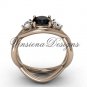 Unique 14kt rose gold Three stone engagement ring, Black Diamond VD8156