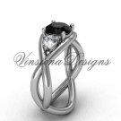 Unique 14kt white gold Three stone engagement ring, Black Diamond VD8156