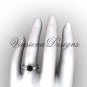 Unique 14kt white gold Three stone engagement ring, Black Diamond VD8156