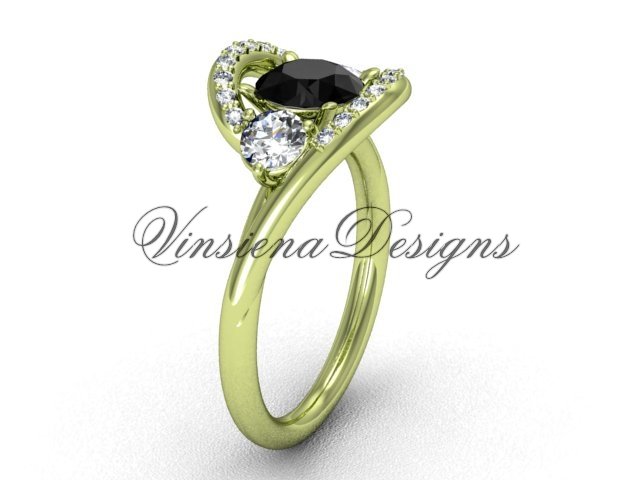 Unique 14kt yellow gold diamond engagement ring,Black Diamond VD8166