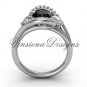 Unique Platinum Three stone engagement ring,Black Diamond VD8166