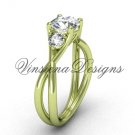 Unique 14kt yellow gold Three stone engagement ring, "Forever One" Moissanite VD8212