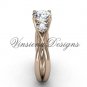 Unique 14kt rose gold Three stone engagement ring, "Forever One" Moissanite VD8212