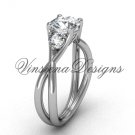 Unique Platinum Three stone engagement ring, "Forever One" Moissanite VD8212 Unique Platinum Three stone engagement ring, "Forever One" Moissanite VD8212