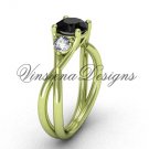 Unique 14kt yellow gold Three stone engagement ring, Black Diamond VD8212