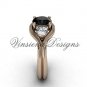 Unique 14kt rose gold Three stone engagement ring,Black Diamond VD8220