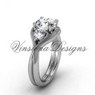 Unique Platinum Three stone engagement ring,"Forever One" Moissanite VD8220