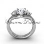 Unique Platinum Three stone engagement ring,"Forever One" Moissanite VD8220