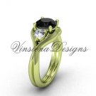Unique 14kt yellow gold Three stone engagement ring,Black Diamond VD8220 Unique 14kt yellow gold Three stone engagement ring,Black Diamond VD8220