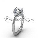 Platinum unique diamond Three stone engagement ring,"Forever One" Moissanite VD8225