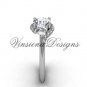 Platinum unique diamond Three stone engagement ring,"Forever One" Moissanite VD8225