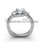 Platinum unique diamond Three stone engagement ring,"Forever One" Moissanite VD8225